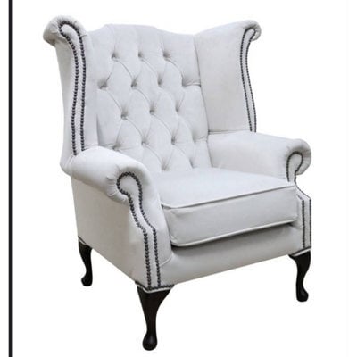 Chesterfield High Back Wing Chair Passion Silver Velvet In Queen Anne Style - image 1