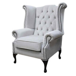 Chesterfield High Back Wing Chair Passion Silver Velvet In Queen Anne Style - thumbnail 3
