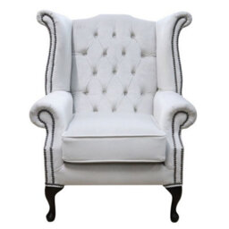 Chesterfield High Back Wing Chair Passion Silver Velvet In Queen Anne Style - thumbnail 2