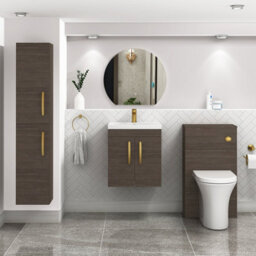 Royal Bathrooms Turin Grey Elm 500mm Wall Hung Vanity Unit 2 Door With Mid-Edge Basin Sink & Brushed Brass Handles - thumbnail 4