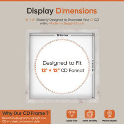"16X16"" White Rustic Modern Vinyl Record Frame With White Mount For 12 Inch Lp Disc - Ak Frames" - thumbnail 2