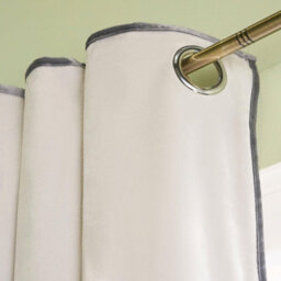 "OHS Piped Edge Velvet Curtains Thermal Eyelet Ready Made, Grey - 90X90""" - thumbnail 3