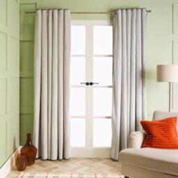 "OHS Piped Edge Velvet Curtains Thermal Eyelet Ready Made, Grey - 90X90""" - thumbnail 1