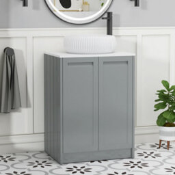 Royal Bathrooms Royal Bathroom Elmore 600mm Matt Pebble Grey Freestanding Bathroom Vanity Unit 2 Door Plain White Worktop With Milan Basin - thumbnail 1