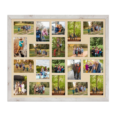 AK Frames 80X70Cm White Rustic Modern Multi Photo Frame With Ivory Mount - Holds 20 Apertures (18X) 6X4, (2X) 4X4 Photos - image 1