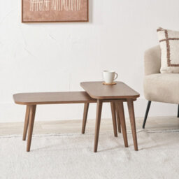 Pacific Lifestyle Nest Of 2 Dark Ash Wood Retro Coffee Tables With Tapered Legs, Mid Century Style, Elias - thumbnail 1
