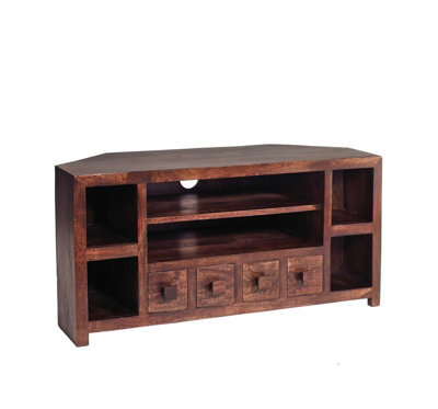 Buttercup Farm Toko Dark Mango Corner Tv Unit - Solid Mango Wood - L45 X W110 X H55 Cm - image 1
