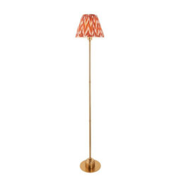 Luminosa Lighting Luminosa Burley Rechargeable Brushed Aged Brass Plate Floor Lamp With Apricot Orange Fabric Zigzag Shade 25Cm Integrated Led