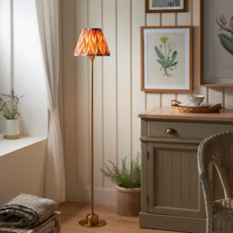 Luminosa Lighting Luminosa Burley Rechargeable Brushed Aged Brass Plate Floor Lamp With Apricot Orange Fabric Zigzag Shade 25Cm Integrated Led - thumbnail 2