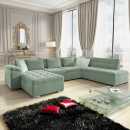 Niko Bis Fold Out U Shape Corner Sofa Chipboard Frame With Storage Bed 350X205X76 Cm Light Green Left