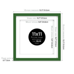 "11X11"" Green Picture Frame - 11X11"" Square Frame With 10X10"" Mount For 11X11""/10X10"" Pictures Art Deco Style Room Decor, 1 Pack" - thumbnail 2