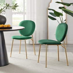 Furniturebox Uk Dining Chair - 2X Ivy Green Velvet Upholstered Dining Chair Gold  Legs - Modern Meets Vintage - Round Seat Back - thumbnail 1