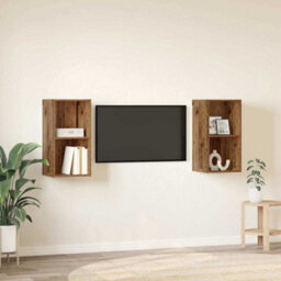 Berkfield Stylish Wall Tv Cabinet 2 Pcs Old Wood 37 X 37 X 72 Cm Engineered Wood - thumbnail 4