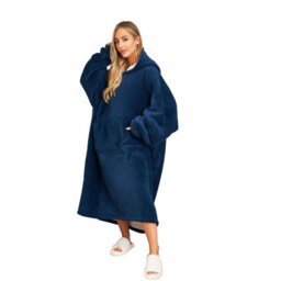 Ohs Long Hoodie Blanket Soft Sherpa Fleece Oversized Sweatshirt - Navy - thumbnail 1