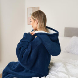Ohs Long Hoodie Blanket Soft Sherpa Fleece Oversized Sweatshirt - Navy - thumbnail 2