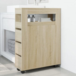 Walplus Narrow Bathroom Cabinet With Wheels Sonoma Oak Engineered Wood - thumbnail 3