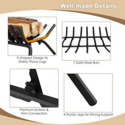 Gainoom V Shape Grill Fireplace Log Grate Heavy-Duty Iron Fireplace Log Holder W/ 7 Steel Bars - thumbnail 6