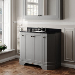 Hudson Reed Floor Standing 4-Door Angled Vanity Unit With 3 Tap Hole Black Marble Top & Basin, Storm Grey, 1036X470mm - thumbnail 4