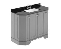 Hudson Reed Floor Standing 4-Door Angled Vanity Unit With 3 Tap Hole Black Marble Top & Basin, Storm Grey, 1036X470mm - thumbnail 1