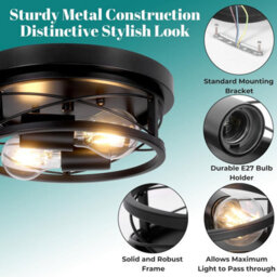 Giggi Round Black 2-Way Ceiling Light With E27 Flush Light Fittings - thumbnail 3