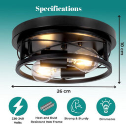 Giggi Round Black 2-Way Ceiling Light With E27 Flush Light Fittings - thumbnail 2