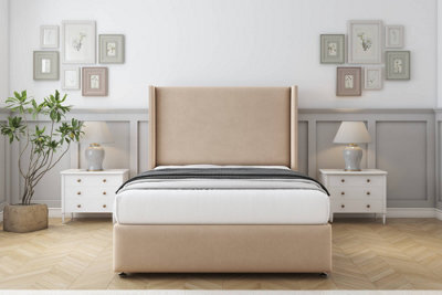 "Sloomy Stratford Pebble Plush Divan Bed Set No Drawers With 54"" Wingback & 12"" Footboard 6' Super King" - image 1