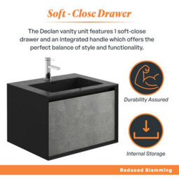 Plum&clay Declan Black & Concrete Wall Mounted Vanity Unit With Integrated Basin (W)600mm (H)400mm - thumbnail 4