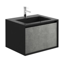 Plum&clay Declan Black & Concrete Wall Mounted Vanity Unit With Integrated Basin (W)600mm (H)400mm