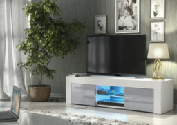 Loom Tv Unit 130Cm White & Grey With High Gloss Doors And Led Lighting - Creative Furniture - thumbnail 2