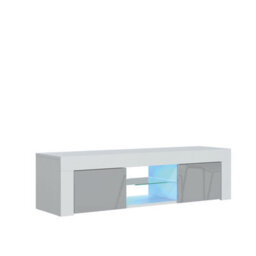 Loom Tv Unit 130Cm White & Grey With High Gloss Doors And Led Lighting - Creative Furniture - thumbnail 4