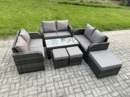 Fimous Outdoor Garden Furniture Sets 7 Pieces Wicker Rattan Furniture Sofa Sets With Coffee Table Love Seat Sofa 3 Footstools - thumbnail 2