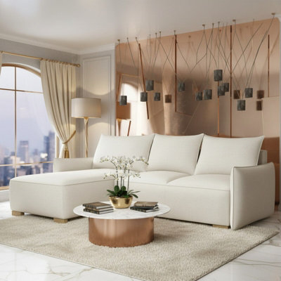 Focus L Mir Corner Sofa Bed With Storage Universal Side Hdf Chipboard Wood Frame Wavy Spring 240X155X87Cm Cream - image 1