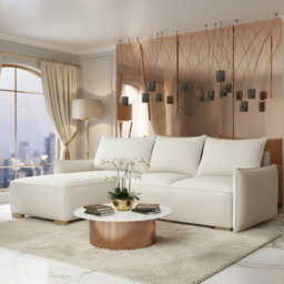 Focus L Mir Corner Sofa Bed With Storage Universal Side Hdf Chipboard Wood Frame Wavy Spring 240X155X87Cm Cream - thumbnail 1