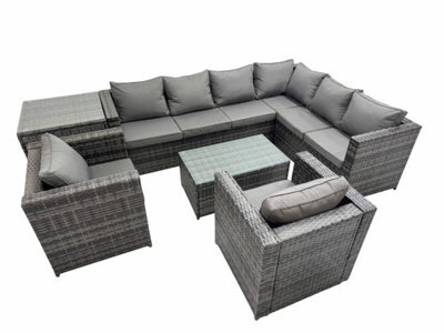 Fimous Patio Sofa Oblong Coffee Table Set Rattan Garden Furniture Set With 2 Chairs Side Table Dark Grey Mixed - image 1