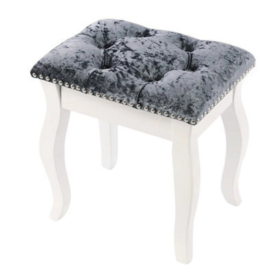 White Legs Upholstered Dressing Table Stool Silver Grey Velvet Vanity Seat Solid Pine Frame - image 1
