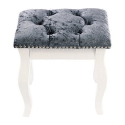 White Legs Upholstered Dressing Table Stool Silver Grey Velvet Vanity Seat Solid Pine Frame - thumbnail 4