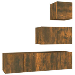 Berkfield 4 Piece Tv Cabinet Set Smoked Oak Engineered Wood - thumbnail 2