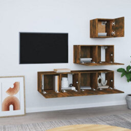 Berkfield 4 Piece Tv Cabinet Set Smoked Oak Engineered Wood - thumbnail 3