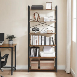 Songmics Vasagle Bookshelf, 6-Tier Shelving Unit With Steel Frame, Tall Shelves, Rustic Brown And Ink Black