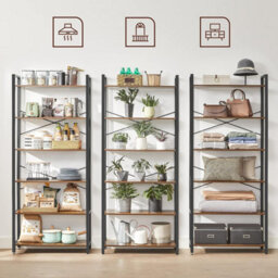 Songmics Vasagle Bookshelf, 6-Tier Shelving Unit With Steel Frame, Tall Shelves, Rustic Brown And Ink Black - thumbnail 4