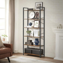Songmics Vasagle Bookshelf, 6-Tier Shelving Unit With Steel Frame, Tall Shelves, Rustic Brown And Ink Black - thumbnail 2