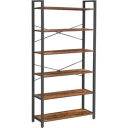 Songmics Vasagle Bookshelf, 6-Tier Shelving Unit With Steel Frame, Tall Shelves, Rustic Brown And Ink Black - thumbnail 3