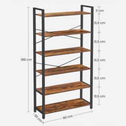 Songmics Vasagle Bookshelf, 6-Tier Shelving Unit With Steel Frame, Tall Shelves, Rustic Brown And Ink Black - thumbnail 9