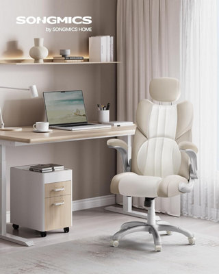 Songmics Ergonomic Office Chair With Adjustable Headrest & Tilt Function, Foldable Armrests, Locking Castors, Gaming, Cream White - image 1
