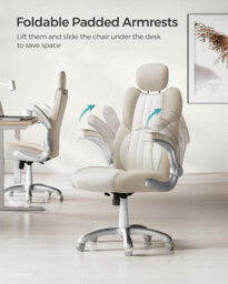 Songmics Ergonomic Office Chair With Adjustable Headrest & Tilt Function, Foldable Armrests, Locking Castors, Gaming, Cream White - thumbnail 2