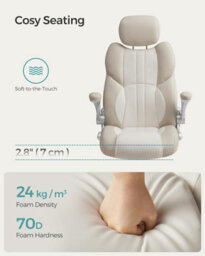 Songmics Ergonomic Office Chair With Adjustable Headrest & Tilt Function, Foldable Armrests, Locking Castors, Gaming, Cream White - thumbnail 5
