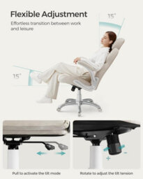 Songmics Ergonomic Office Chair With Adjustable Headrest & Tilt Function, Foldable Armrests, Locking Castors, Gaming, Cream White - thumbnail 6