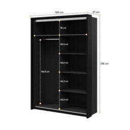 Arte Lux Xxi -Elegant Two Mirrored Sliding Door Wardrobe (H2150mm W1600mm D570mm) With Customisable Interior Layout - Oak Artisan/black - thumbnail 2