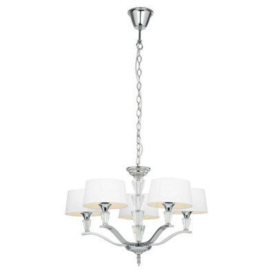 Luminosa Lighting Luminosa Fiennes 5 Light Multi Arm Ceiling Pendant Chrome, White Tc Fabric, E14