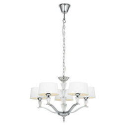 Luminosa Lighting Luminosa Fiennes 5 Light Multi Arm Ceiling Pendant Chrome, White Tc Fabric, E14 - thumbnail 1